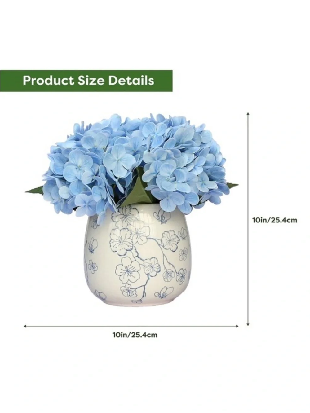 My Texas House Faux Hydrangeas in Floral Vase, Blue and White, 9.5